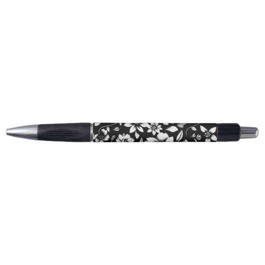 Zwart Wit Modern Bloem Bladeren Waaien Pen (Voorkant)