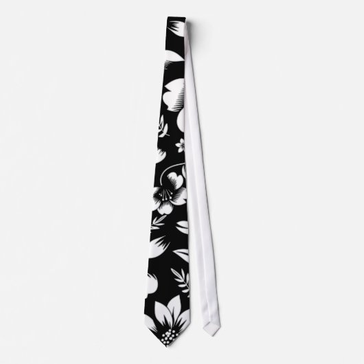 Zwart Wit Modern Bloem Bladeren Waaien Stropdas (Voorkant)