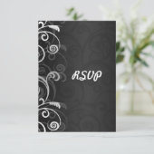Zwart-wit Modern Bloemen Huwelijk RSVP Reageer (Staand voorkant)