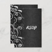 Zwart-wit Modern Bloemen Huwelijk RSVP Reageer (Voorkant / Achterkant)