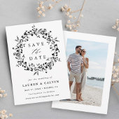 Zwart & Wit Modern Boho Wildbloem Huwelijksfoto Save The Date