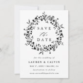 Zwart & Wit Modern Boho Wildbloem Huwelijksfoto Save The Date (Voorkant)