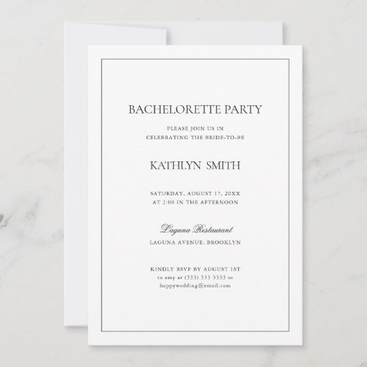 Zwart-wit Modern Border Bachelorette Party Kaart (Voorkant)