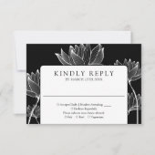 Zwart-Wit Modern Botanisch Bloem Bruiloft RSVP Kaartje (Voorkant)