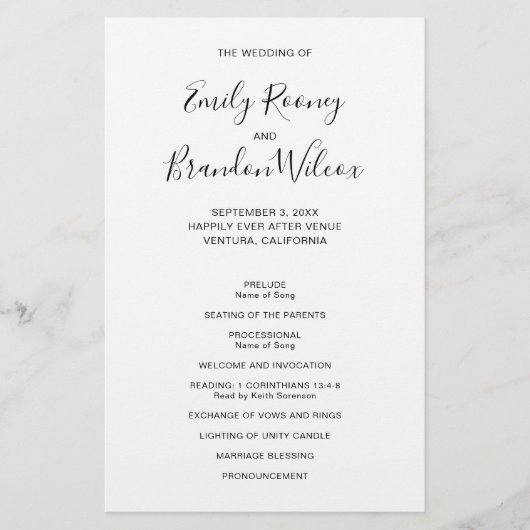 Zwart-wit modern budget huwelijksprogramma (Voorkant)