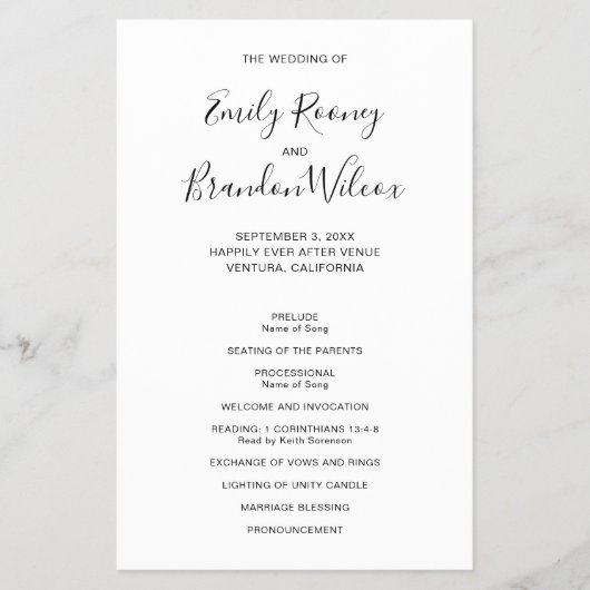 Zwart-wit modern budget huwelijksprogramma (Voorkant)