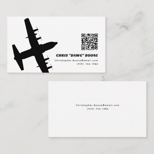 Zwart-wit Modern C-130 Vliegtuig Visitekaartje (Voorkant / Achterkant)