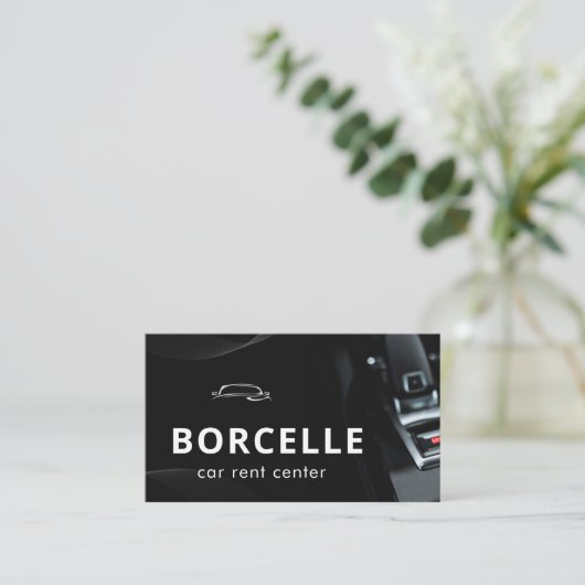 Zwart Wit Modern Car Rent Visitekaartje (Staand voorkant)
