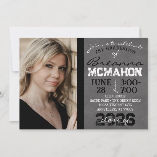 Zwart & Wit Modern Chalkboard Afstuderen Kaart (Voorkant)