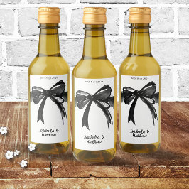 Zwart-wit Modern Chique Schattige Bow bruiloft gun Wijn Etiket