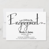 Zwart & wit modern chique verlovingsfeestje kaart (Voorkant)