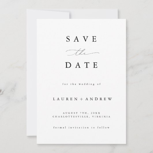 Zwart-wit Modern Classic Save the Date Kaart (Voorkant)