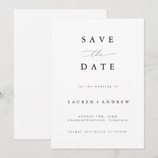Zwart-wit Modern Classic Save the Date Kaart (Voorkant / Achterkant)