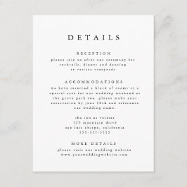Zwart & Wit Modern Classic Wedding Details Informatiekaartje