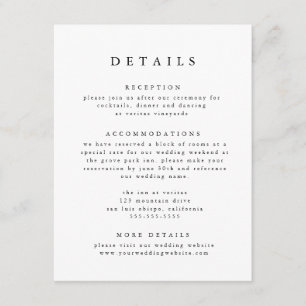 Zwart & Wit Modern Classic Wedding Details Informatiekaartje