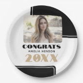 Zwart Wit Modern Congrats Afstuderen Foto Papieren Bordje (Voorkant)