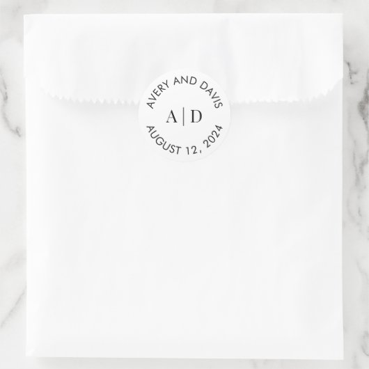 Zwart Wit Modern Custom Wedding Monogram Ronde Sticker (Tas)
