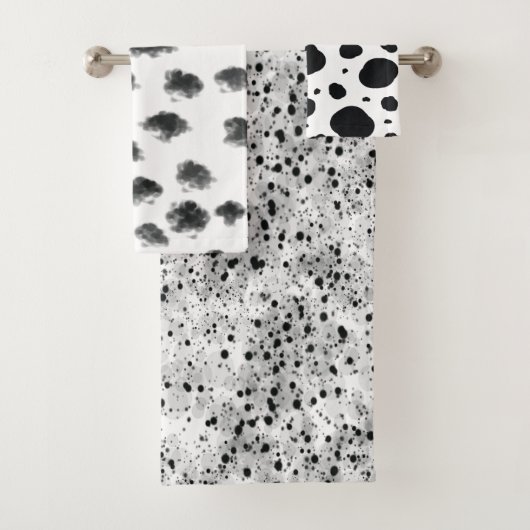 Zwart Wit Modern Dalmatische Vlekken Dierlijk Patr Bad Handdoek (Insitu)