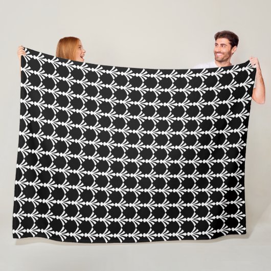 Zwart-wit, modern, deco-mandje fleece deken (In situ)