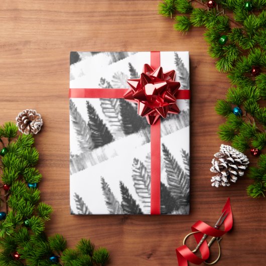 Zwart & Wit Modern dennenbos Cadeaupapier (Feestdagen Geschenken)