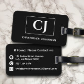 Zwart-wit Modern Eenvoudig Basic Monogrammed Bagagelabel