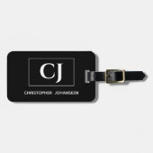 Zwart-wit Modern Eenvoudig Basic Monogrammed Bagagelabel (Voorkant horizontaal)