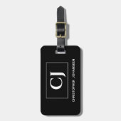 Zwart-wit Modern Eenvoudig Basic Monogrammed Bagagelabel (Voorkant verticaal)