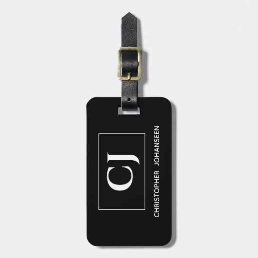 Zwart-wit Modern Eenvoudig Basic Monogrammed Bagagelabel (Voorkant verticaal)