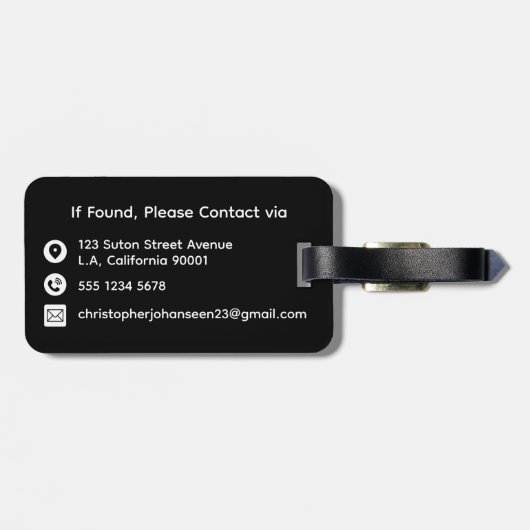 Zwart-wit Modern Eenvoudig Basic Monogrammed Bagagelabel (Achterkant horizontaal)