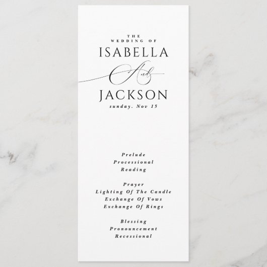 Zwart & Wit Modern eenvoudig Chic Elegant Huwelijk Programmakaart (Voorkant)