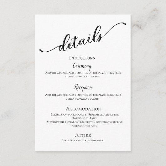 Zwart wit, modern, eenvoudig en minimaal huwelijk informatiekaartje (Voorkant)