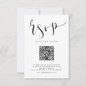Zwart Wit Modern Eenvoudig Script bruiloft QR-code RSVP Kaartje (Voorkant)