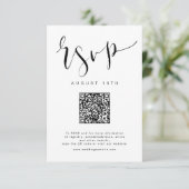 Zwart Wit Modern Eenvoudig Script bruiloft QR-code RSVP Kaartje (Staand voorkant)