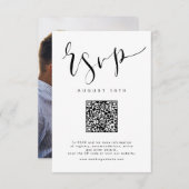 Zwart Wit Modern Eenvoudig Script bruiloft QR-code RSVP Kaartje (Voorkant / Achterkant)