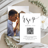 Zwart Wit Modern Eenvoudig Script bruiloft QR-code RSVP Kaartje