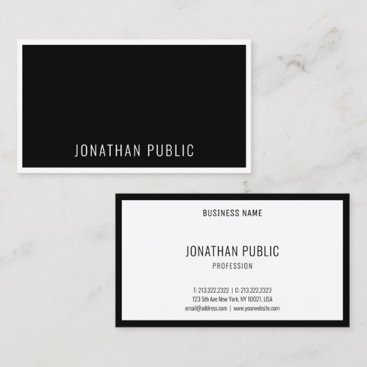 Zwart-wit, modern, eenvoudig Sjabloon Visitekaartje (Voorkant / Achterkant)