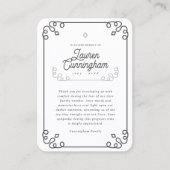 Zwart-wit Modern Eenvoudige Begrafenis Dank U Visitekaartje (Voorkant)