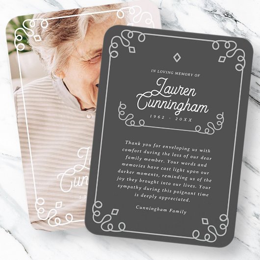 Zwart-wit Modern Eenvoudige Begrafenis Dank U Visitekaartje