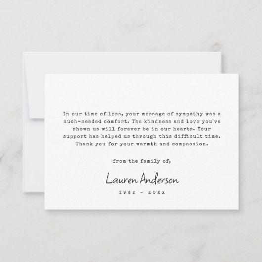 Zwart-wit Modern Eenvoudige Typewriteral Bedankkaart (Voorkant)