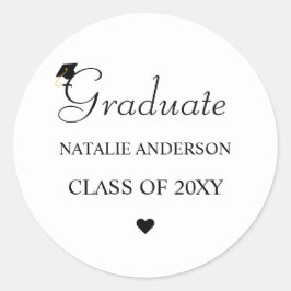 Zwart-wit Modern Elegant Afstuderen Afstuderen Ronde Sticker