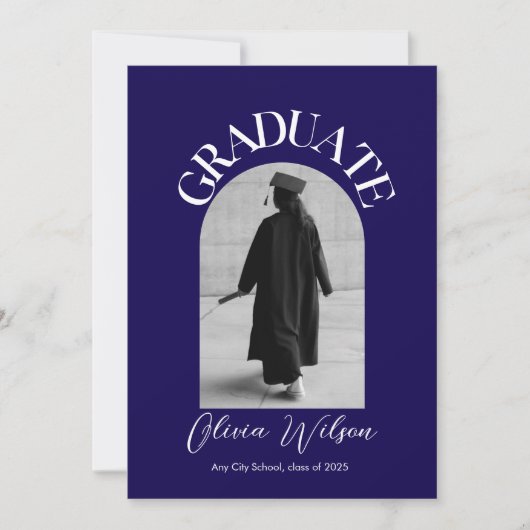 Zwart-wit Modern Elegant Afstuderen Foto Kaart (Voorkant)