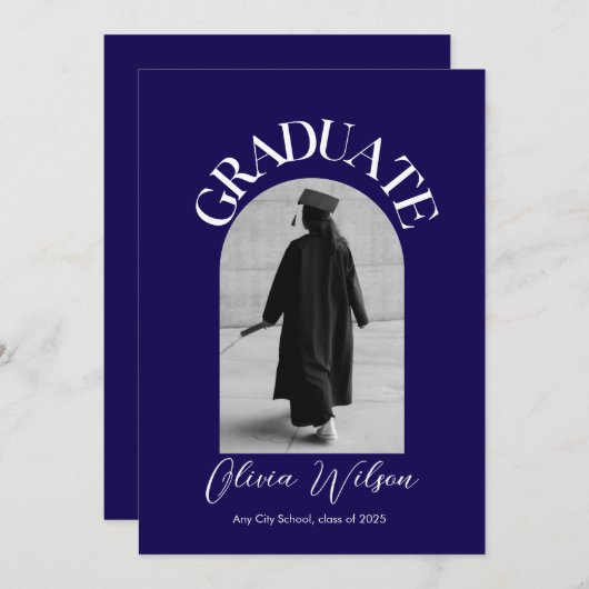 Zwart-wit Modern Elegant Afstuderen Foto Kaart (Voorkant / Achterkant)