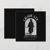 Zwart-wit Modern Elegant Afstuderen Foto Save The Date (Voorkant / Achterkant)