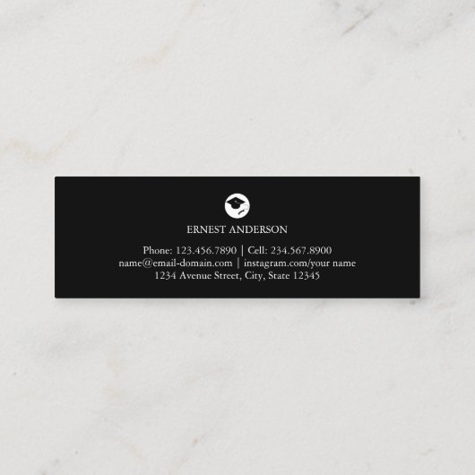 Zwart & Wit Modern Elegant Afstuderen Naam Kaart Mini Visitekaartje (Achterkant)