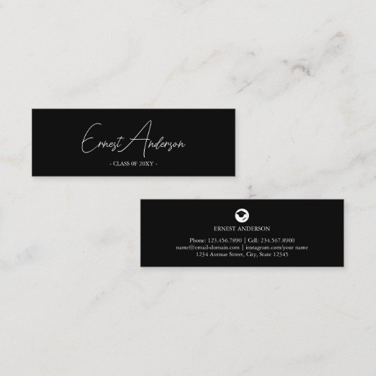 Zwart & Wit Modern Elegant Afstuderen Naam Kaart Mini Visitekaartje (Voorkant / Achterkant)