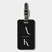 Zwart-wit modern elegant monogram bagagelabel (Voorkant verticaal)