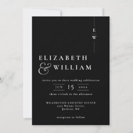 Zwart-wit Modern Elegant Monogram Huwelijk Kaart