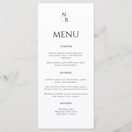 Zwart & Wit Modern Elegant Monogram Huwelijk Menu (Voorkant)