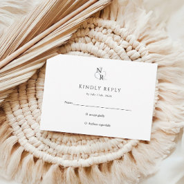 Zwart & Wit Modern Elegant Monogram Huwelijk RSVP Kaartje