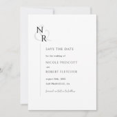 Zwart & Wit Modern Elegant Monogram Huwelijk Save The Date (Voorkant)